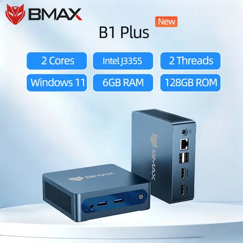 BMaxMini B1 Plus Nowy Mini Bilgisayar |     Intel J3355, 6 GB RAM, 128 GB, Win11, Çift Bantlı WiFi, BT5.0, Genişletilmiş M.2 Bellek, Kompakt