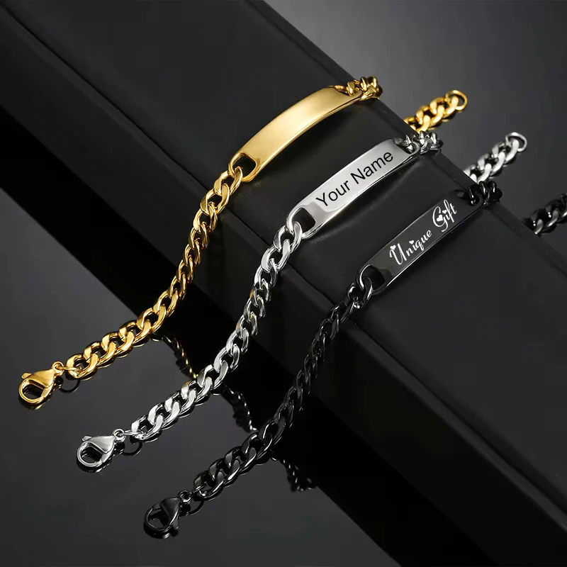

DIY Engraving Stainless Steel Bracelet, Customized Cuban Chain Wristband, Personalized ID Tag Jewelry for Him Her, Gift
