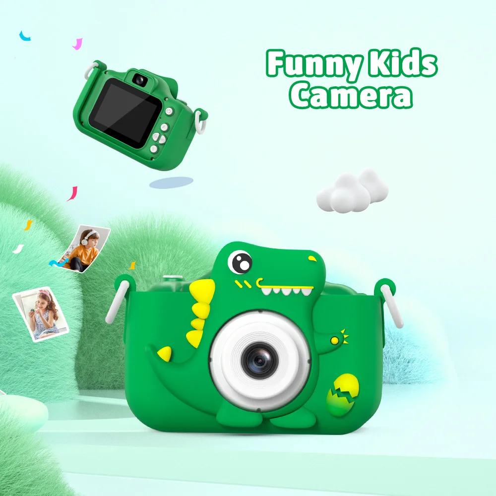 Children Cameras Cute Cartoon Dinosaur Digital Camera Portable Dual Camera Photography Video Toys for Christmas Birthday Gifts