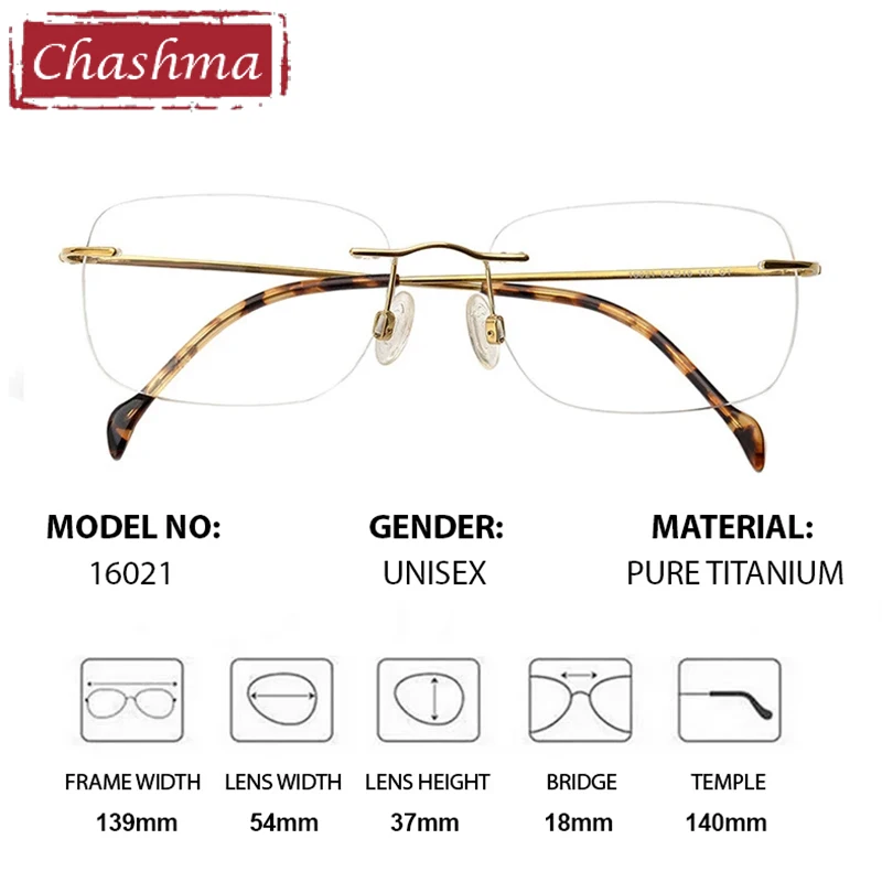 Chashma Rimless Optical Glasses Frameless Men Prescription Glasses Myopia Anti Blue Ray UV Protection Durable Lenses for Women