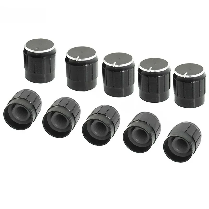 10 sztuk/5 sztuk czarny 6mm pokrętła potencjometru czapki wał radełkowany pokrętło sterujące potencjometru średnica 15mm x 17mm aluminiowe pokrętło przełącznika — zdjęcie 2
