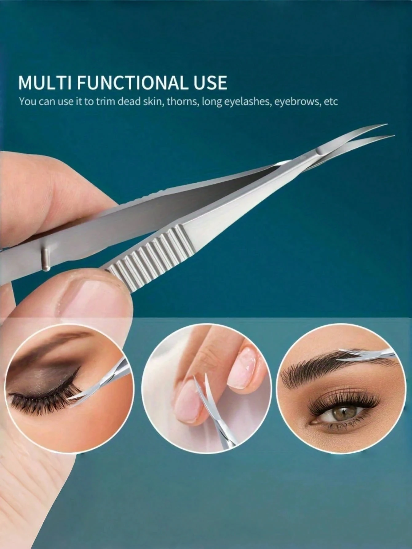 1pcs Silver Multi-functional Cuticle Scissors Precision Stainless Steel Dead Skin Remover Eyelash Eyebrow Trimming Grooming Tool