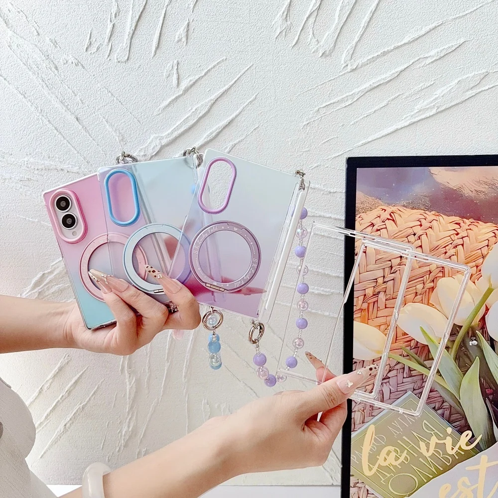 Korean Ins Simple Gradient Color Magnetic Phone Case For Samsung Galaxy Z Fold 8 Ultra Z Fold 8 Z Fold7 Fold6 With Magsafe Stand