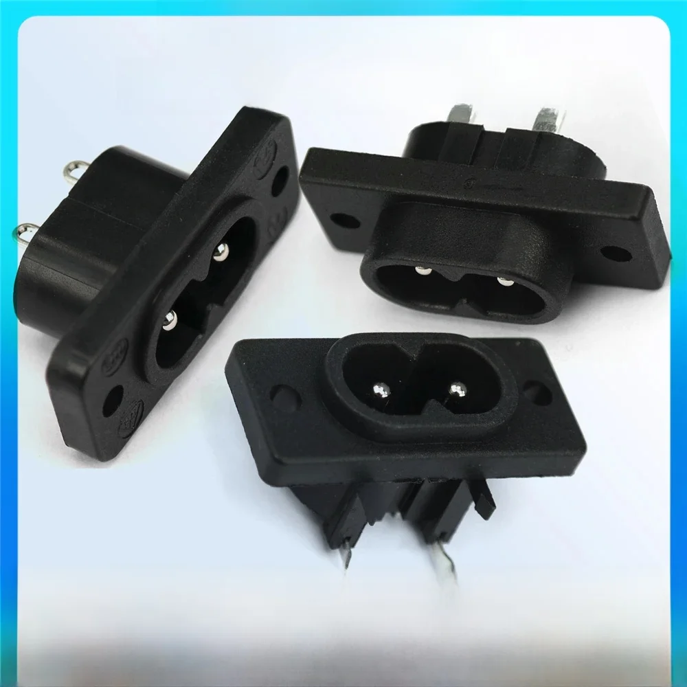 5szt C8 męskie gniazdo zasilania 2 gniazda zasilania wbudowane złącze elektryczne złącze 35mm * 15mm AC 2.5A 5A 250v dobra jakość czarny — zdjęcie 2
