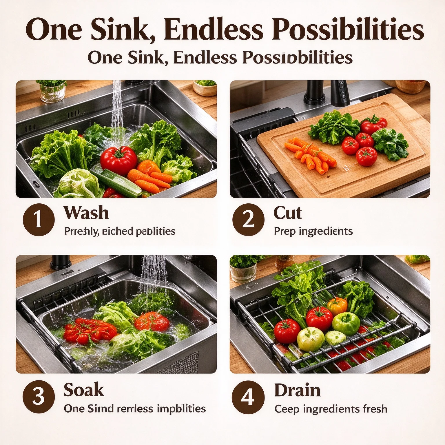 Nano Coating 304 Stainless Steel Kitchen Sink, Single Bowl Workstation Sink with 360° Rotatable Faucet, Cup Washer, Soap Dispenser & Drain Basket