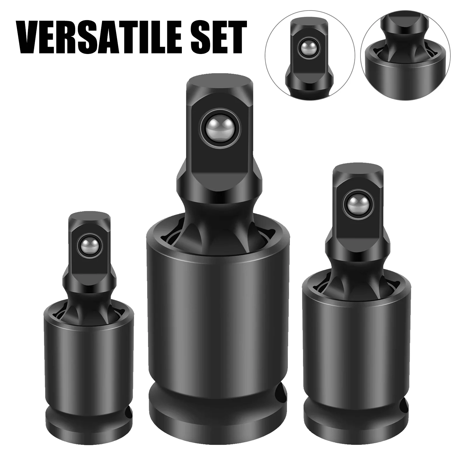 3Pcs Pneumatic Universal Joint 360° Swivel Electric Wrench Socket Adapter Air Impact Wobble Socket Adapter Tools 1/2 3/8 1/4inch