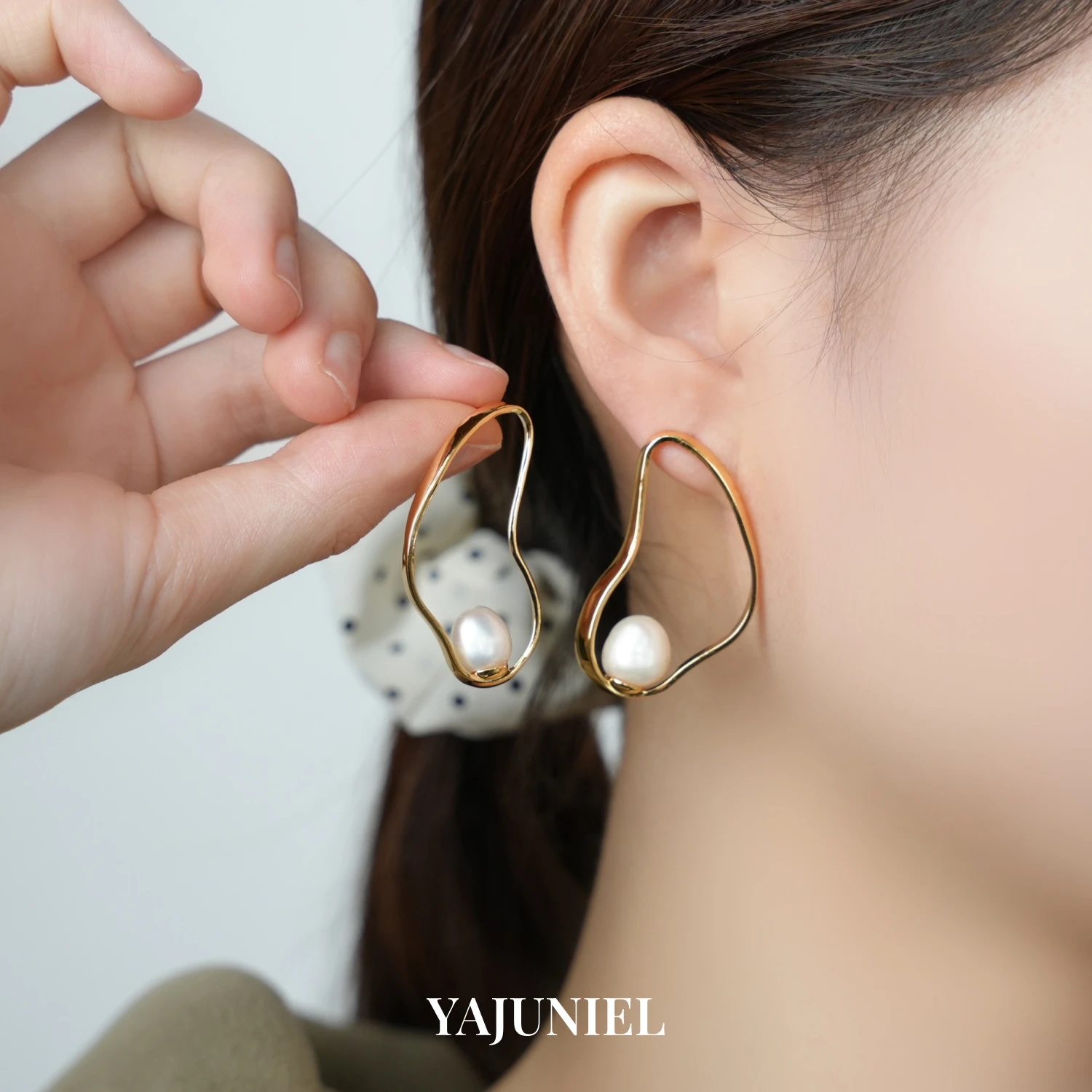 

YAJUNIEL Irregular Oval Stud Earrings with Natural Freshwater Pearls 24K Gold Plated Hypoallergenic Earrings for Women
