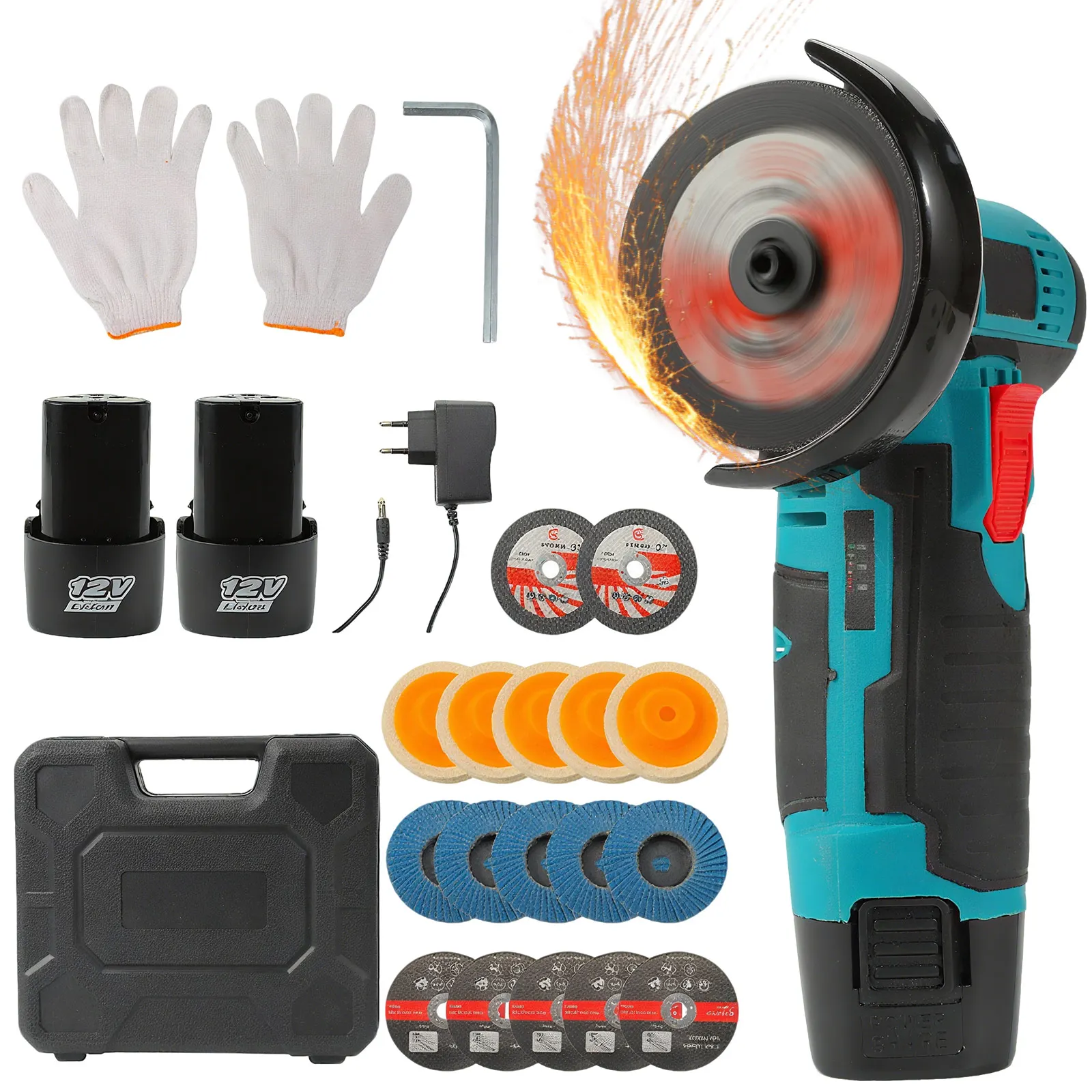 Kit de meuleuse d'angle sans fil 12V, batterie au Lithium Rechargeable 19500 tr/min, Mini machines-outils de polissage et de découpe pour projets de bricolage à domicile