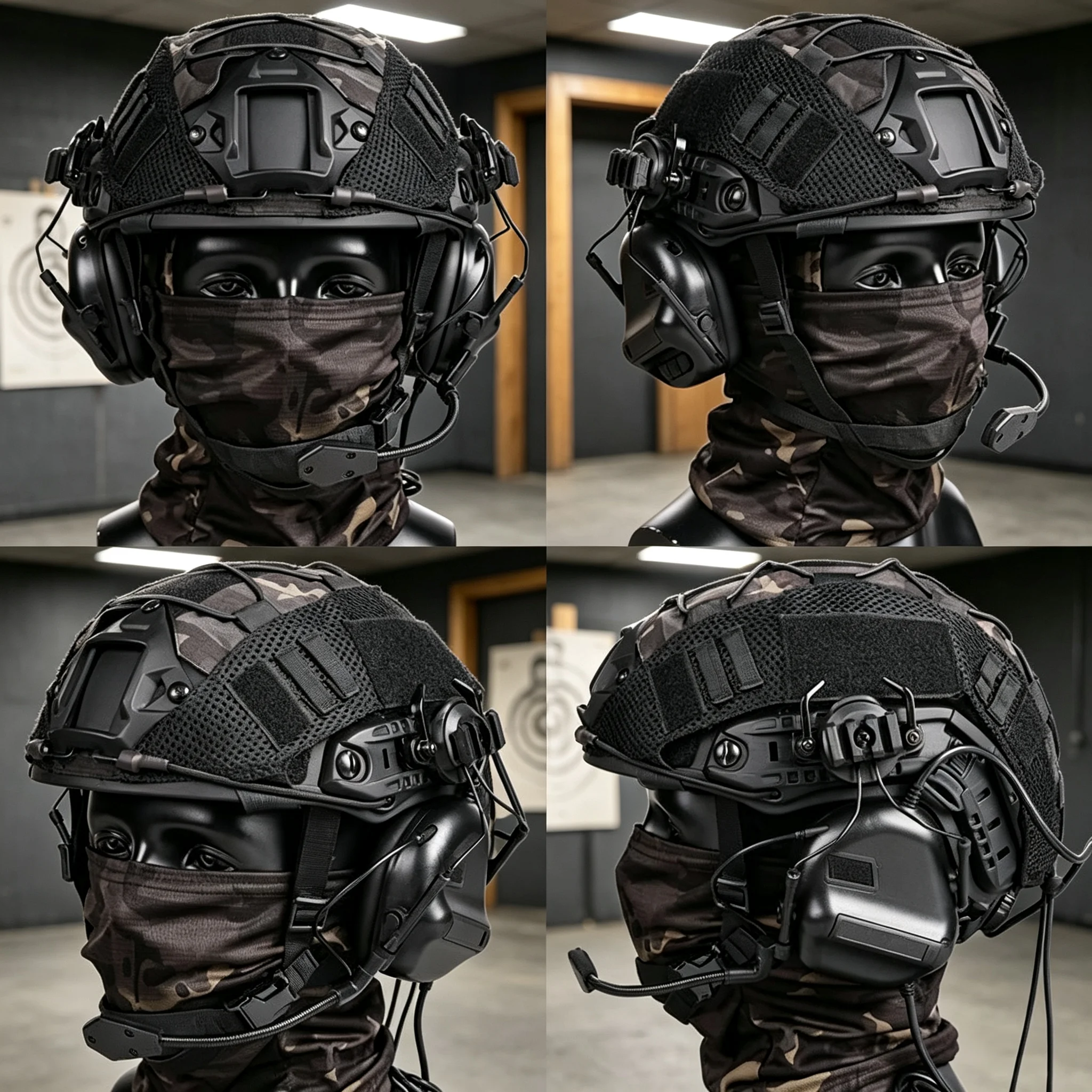 Tactical Helmet with Headset, Adjustable Protective Helmet with Cover and Face Mask, Outdoor Airsoft Paintball Gear Set