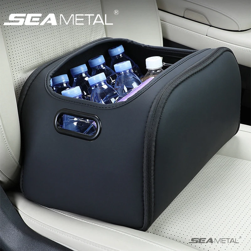 Organizador de assento de carro de grande capacidade, bolsa de armazenamento portátil universal, design com abertura lateral com zíper, couro pu resistente ao desgaste