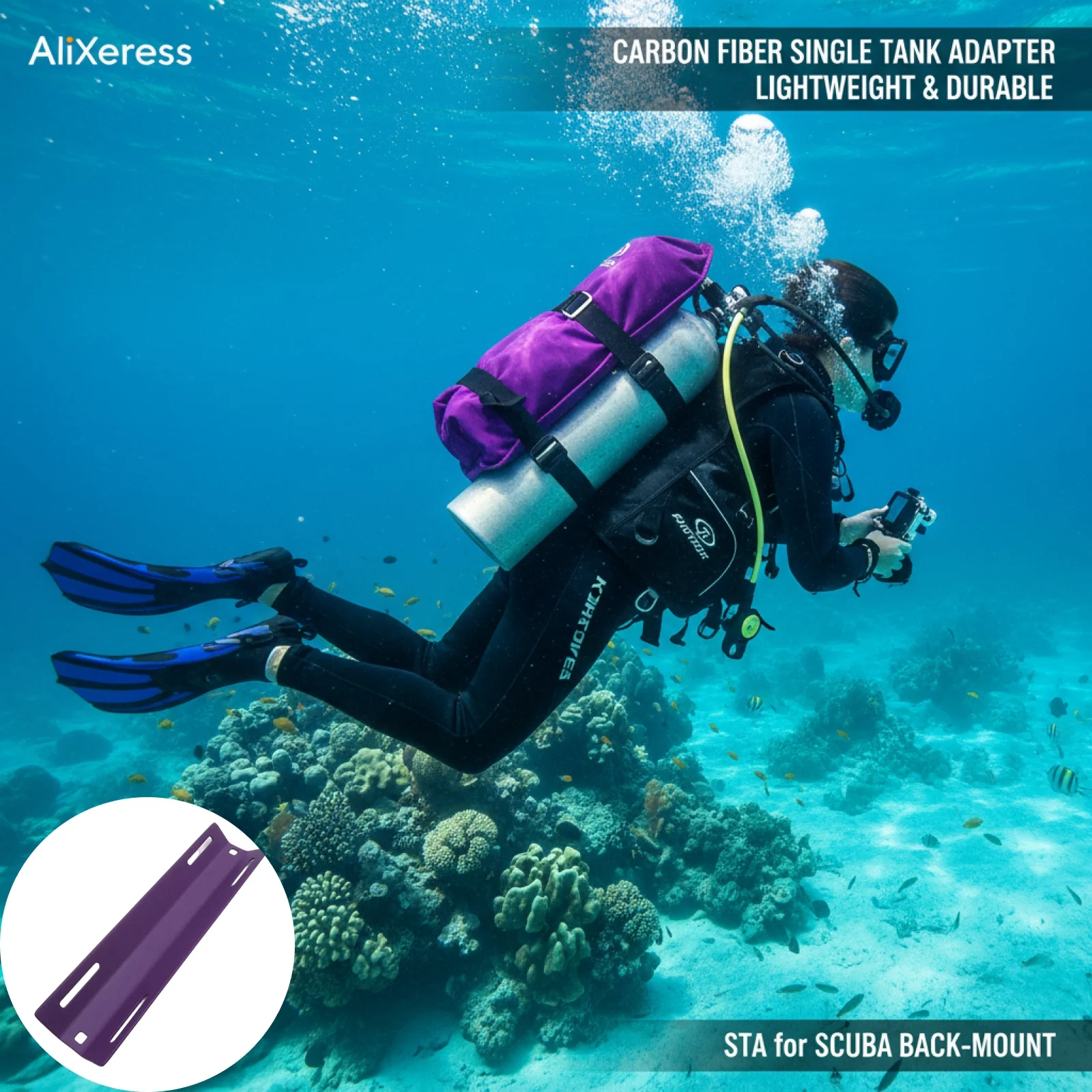 

Scuba Diving Single Tank Adapter Carbon Fiber Backplate Plate Holder BCD Gear Technical Diving Gear for Underwater Snorkeling