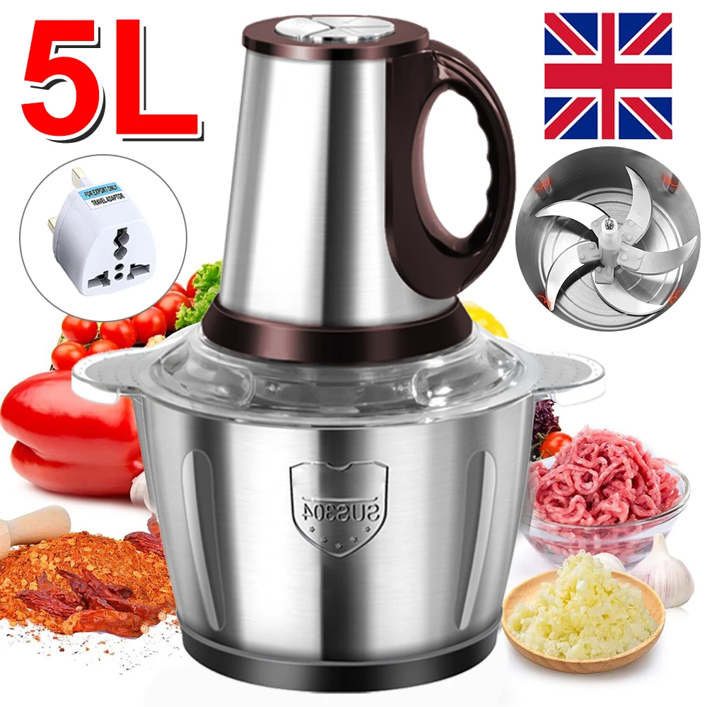 Picadora de Carne Eléctrica de Acero Inoxidable de 5L, Máquina Picadora de Alimentos para Cocina, 3 Niveles de Ajuste, Fácil de Limpiar, Base Antideslizante, Esencial para Cocinar, Utensilio de Cocina para Picar Carne de Res