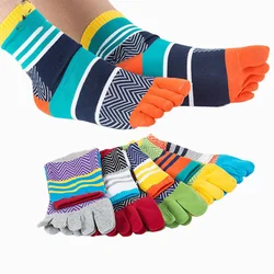 Spring Summer Cotton Toe Socks Mens Striped Contrast Colorful Patchwork Men Five Finger Socks Basket Calcetines