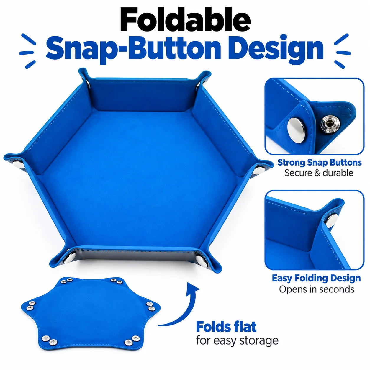 Foldable Hexagon PU Leather Valet Tray Snap Button Catchall Organizer for Keys Coins Jewelry Watch, Home Office Travel Daily Use