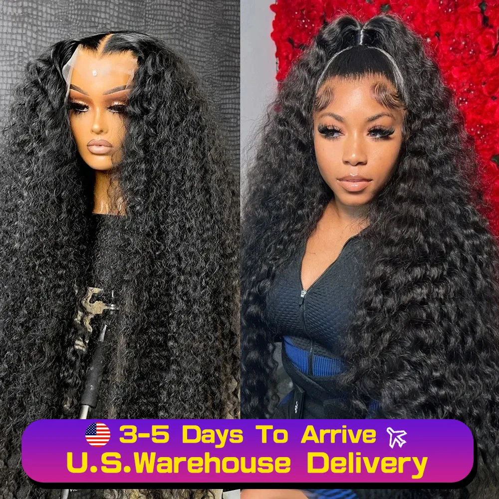 220 Density HD 13X6 Transparent Deep Water Wave Curly Human Hair Lace Frontal Wig 30 34 Inch 13X4 Lace Front Human Hair Wigs