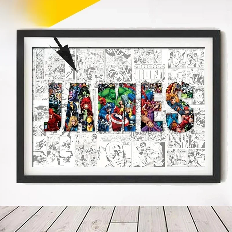 Personalised Custom NAME Word Art Print Marvel Superhero Character Posters Avenger Canvas Painting Wall Art Customize Home Decor