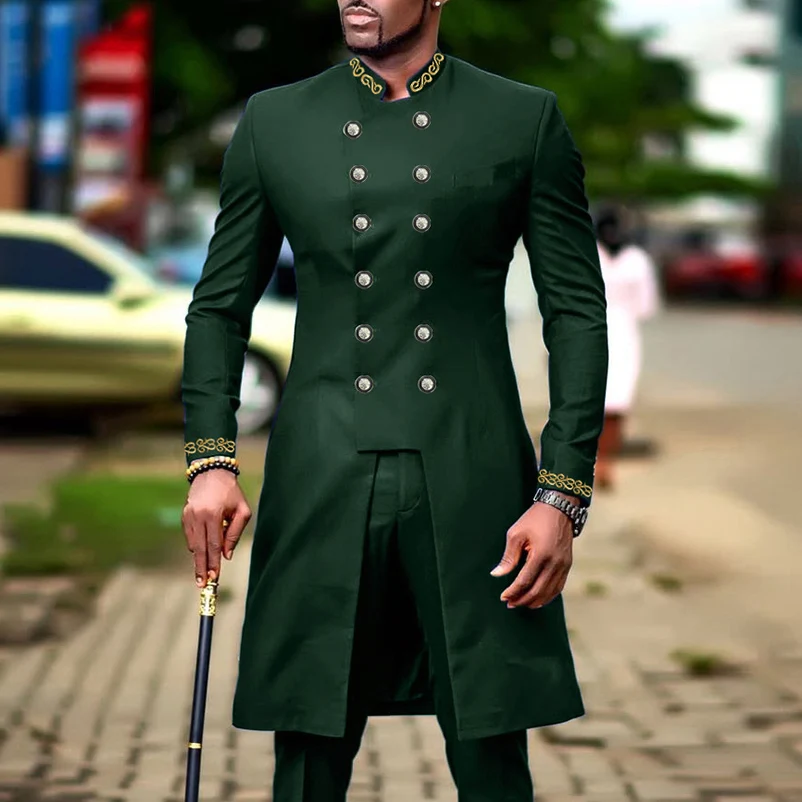 New 2Pc African Traditional O-Neck Outfit Dashiki Muslim Costume For Men Luxury Brand Clothing Full Pant Sets To Dress Kaftan