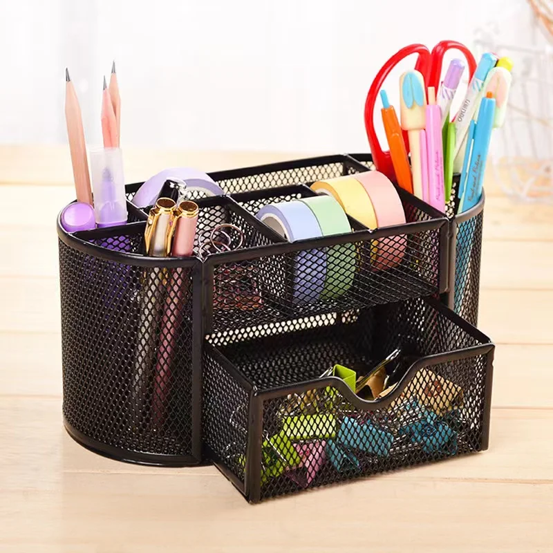 

Portable Mesh Desk Organizer Desk Storage Pen Holder Stationery Desktop Drawer Organizers Holder Office Supplies for Home School