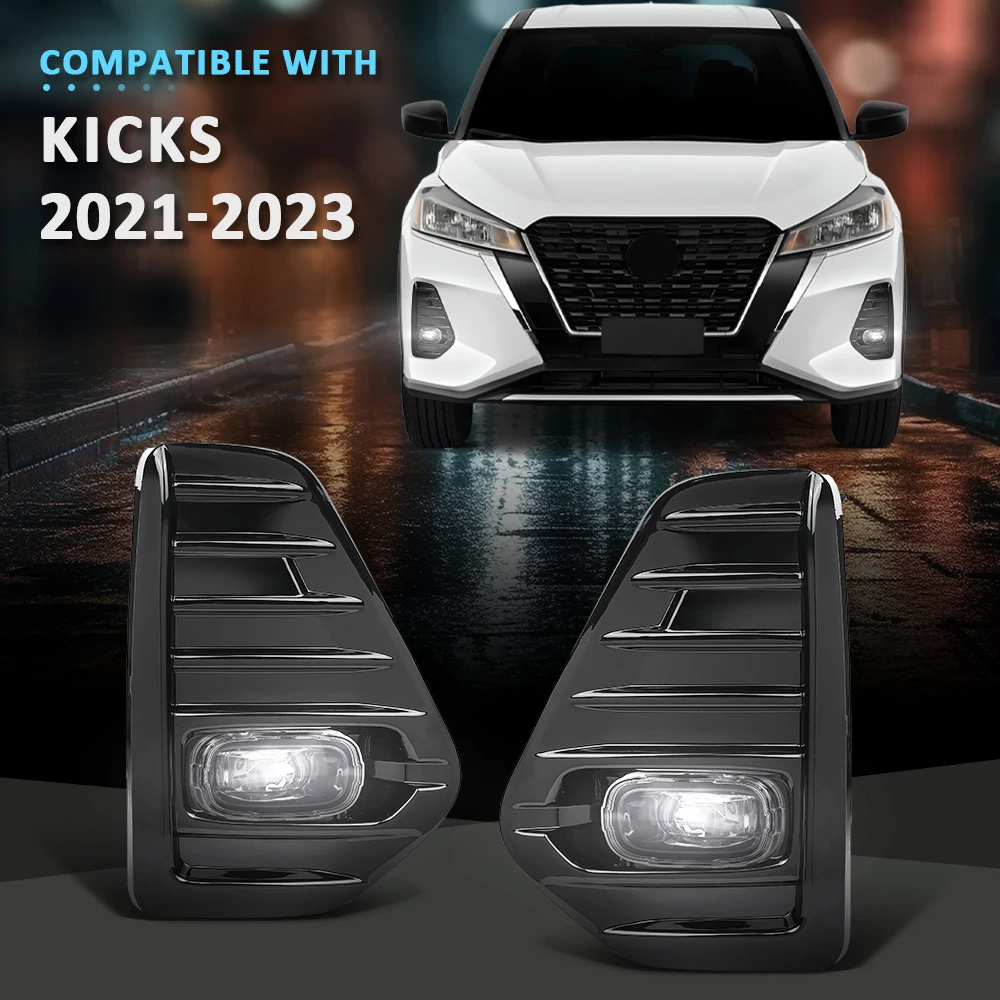 

1 Pair 12V Fog Lights Led Drl Lamps W/Bezels Switch Harness Kits Fit for 21-23 Nissan Kicks