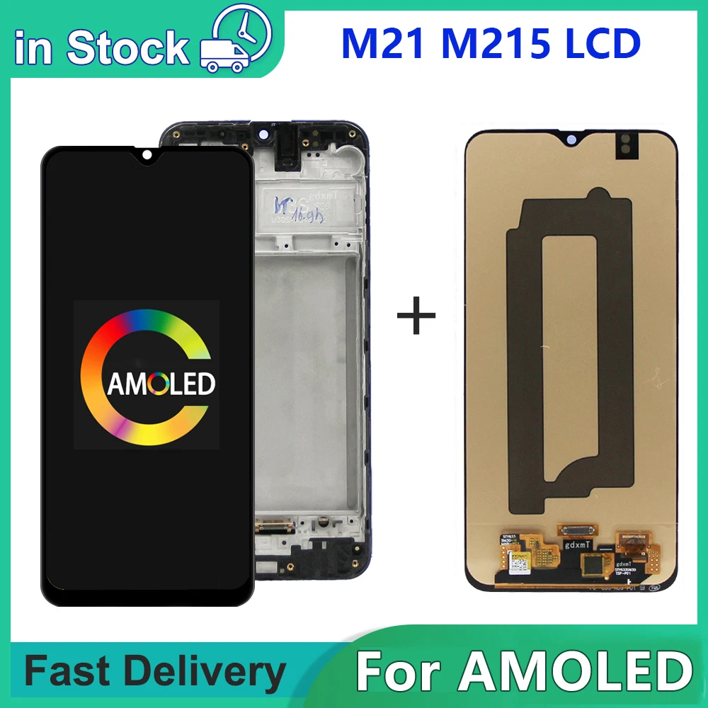 For AMOLED M21 LCD With Frame For SAMSUNG M21 2020 M215 Display SM-M215F/DS LCD Screen Touch Sensor Digitizer Assembly