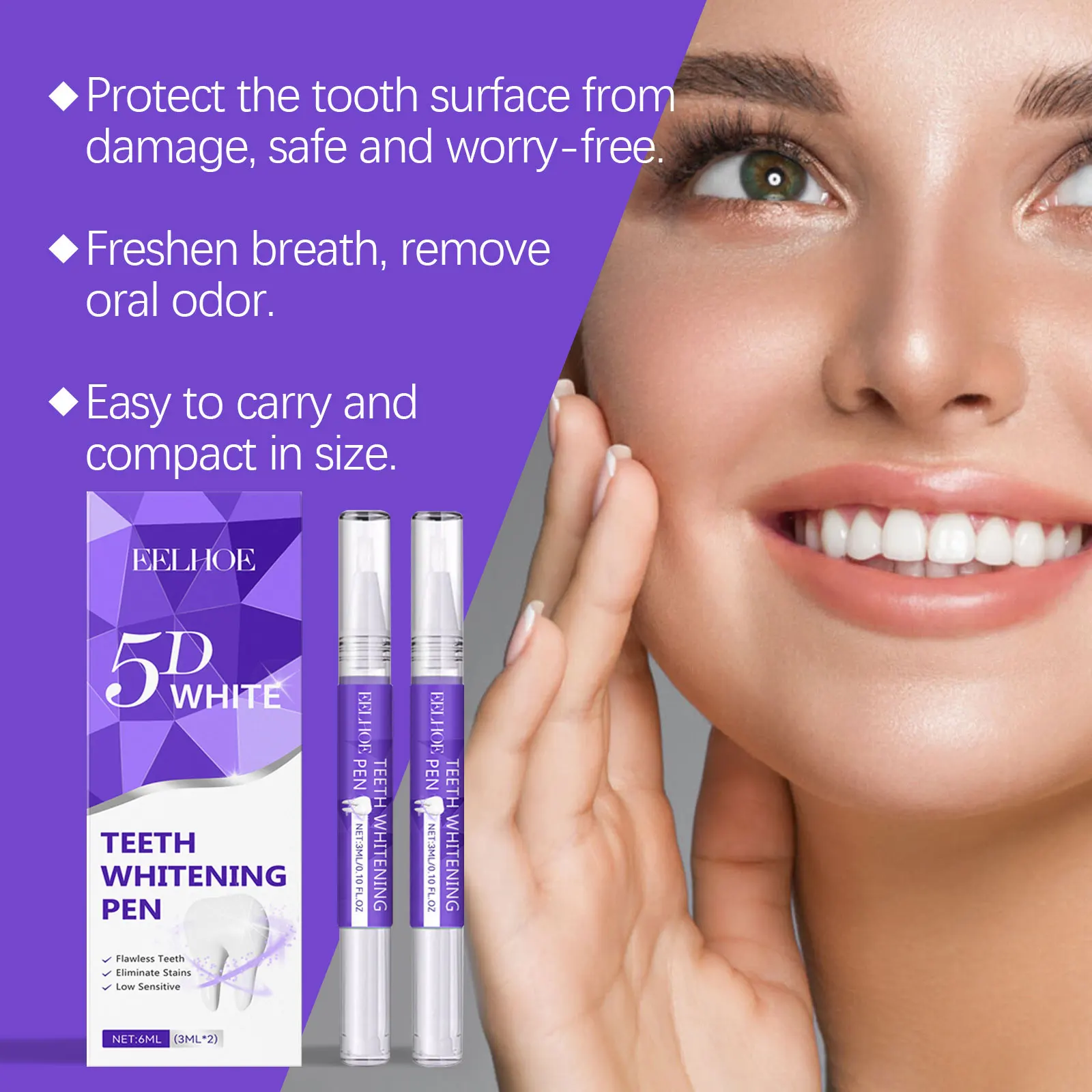 Eelhoe 3mlx2pcs 5d Teeth Bleaching Whitening Pen Remove Stains Plaque Oral Hygiene Instant Brighten Smile Teeth Cleansing Serum