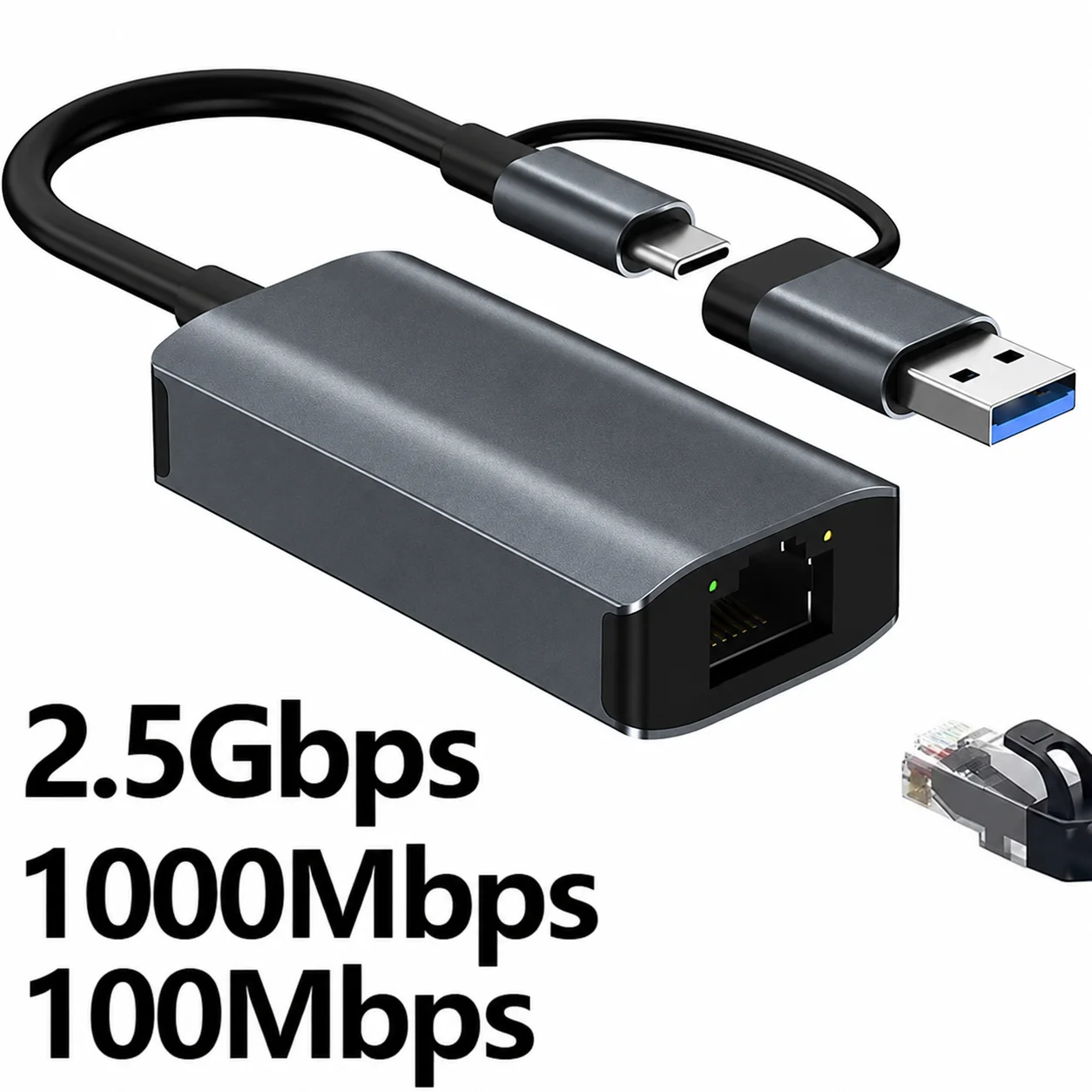 2.5G (2500 Mbps) USB 3.0 Type-C to RJ45 Ethernet LAN Adapter (RTL8156) – Laptop Accessory for MacBook and Windows