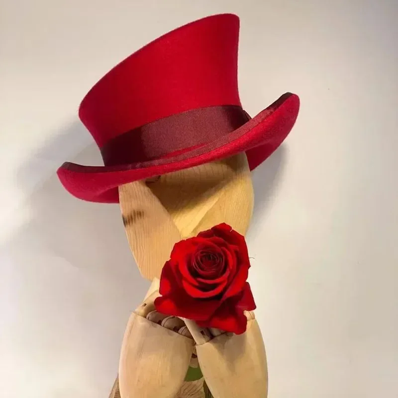 Chapeau en cachemire chapeau haut-de-forme asymétrique chapeau en laine femmes hommes chapeau unisexe Steam Punk chapeau haut-de-forme fête mode ruban hommes bois Costume