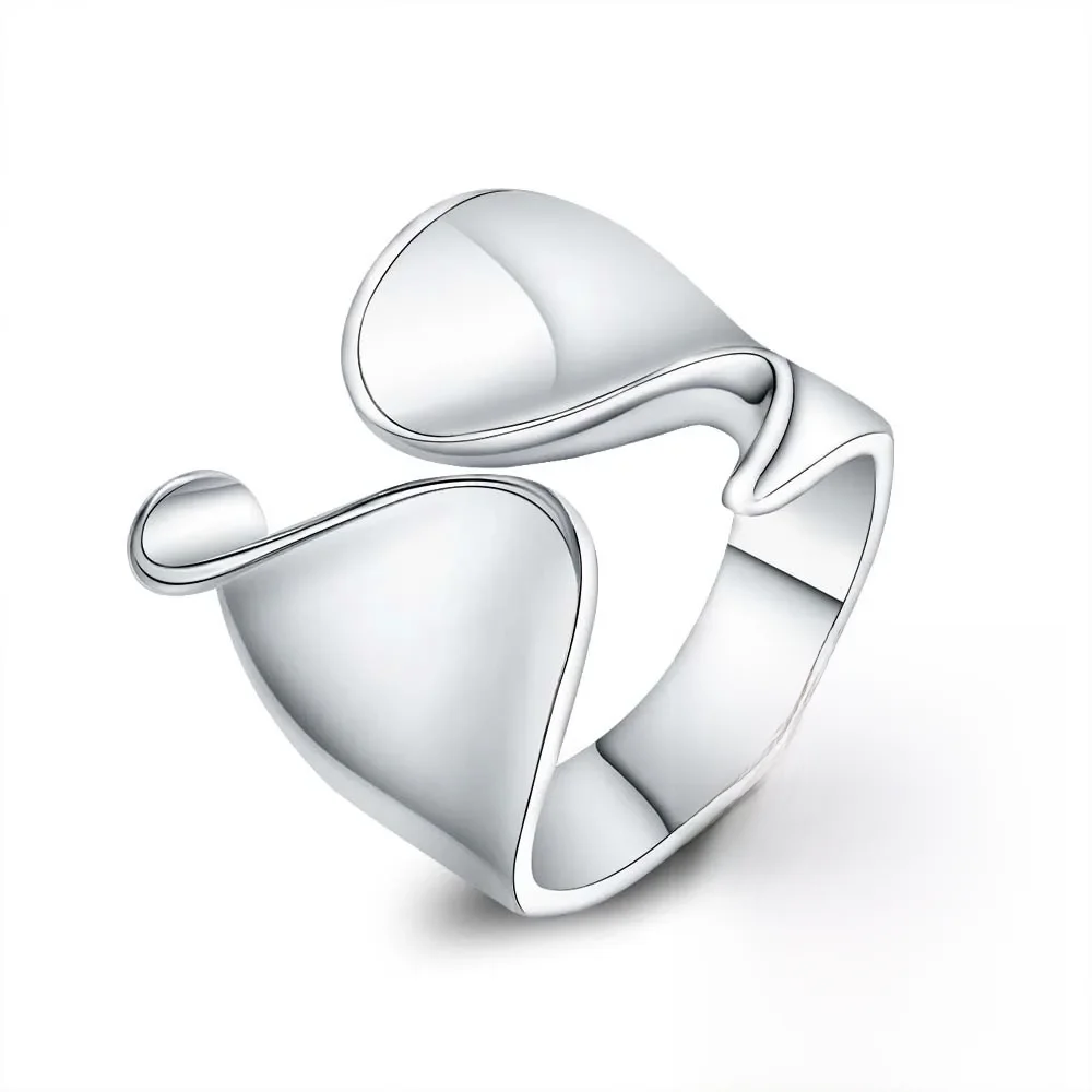 925 Sterling Silver Unikalny design Gładki pierścionek dla kobiet Biżuteria Piękny palec Regulowany otwarty pierścionek na prezent urodzinowy — zdjęcie 2