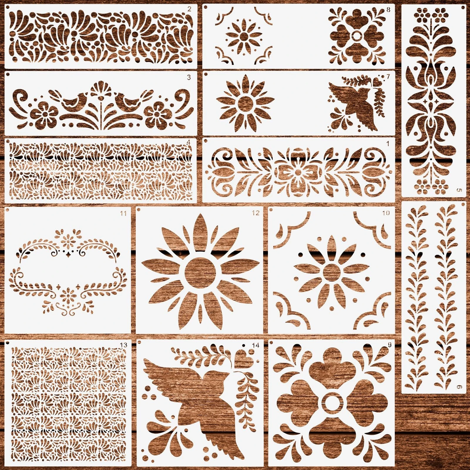 14 Plantillas Reutilizables para Pintar Muebles, Plantillas de Arte de 8x8 y 4x11.8 Pulgadas para Decoración de Paredes y Diseño de Bordes