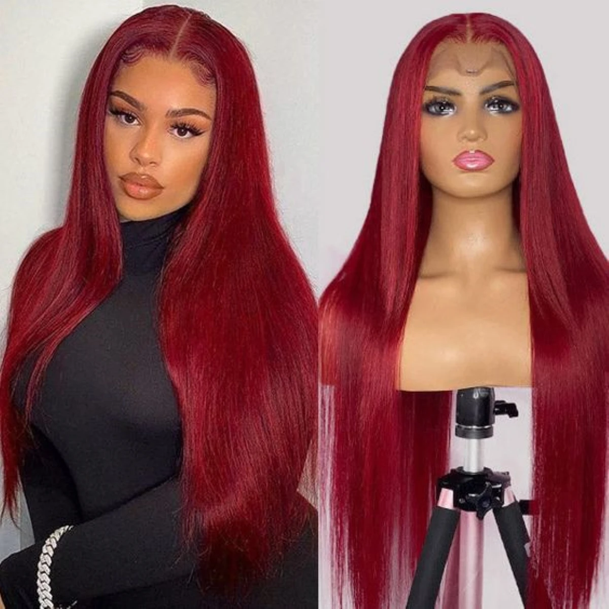 

13x6 13x4 HD Lace Front Human Hair Red Burgundy 99j Brazilian Straight Lace Frontal Wigs For Black Women Pre Plucked Colored