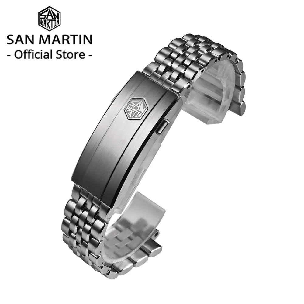 San Martin SN0144 Bracelet 316L Stainless Steel 3 Links 5 Links J Style Bracelet OTF Adjustable Clasp Watch Parts For 20mm Band
