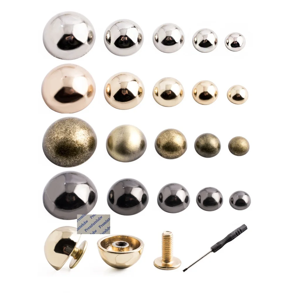 

12Pcs Solid Brass Decorative Hemisphere Head Button Stud Screw Leather Craft Belt Wallet Handbag Repair Silver Gold Copper