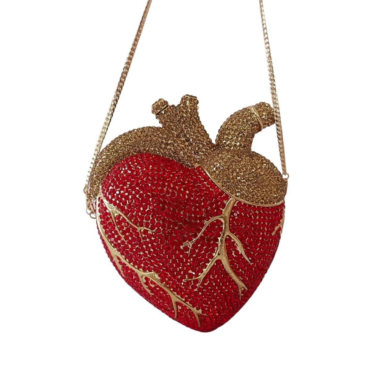 3D Anatomical Heart Women Clutch Bag Crystal Diamond Purse Rhinestone Gothic Handbag for Cocktail Prom Party view 3
