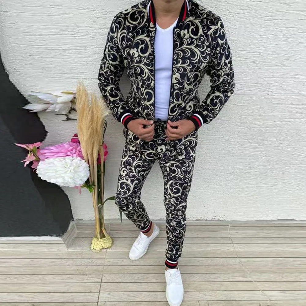 FITJOE 2023 Autumn Men Tracksuit Two Piece Fashion Jackets Men\'s Wear Pocket Colorful Plaid Casual Zipper Sets Male Sweatshirt