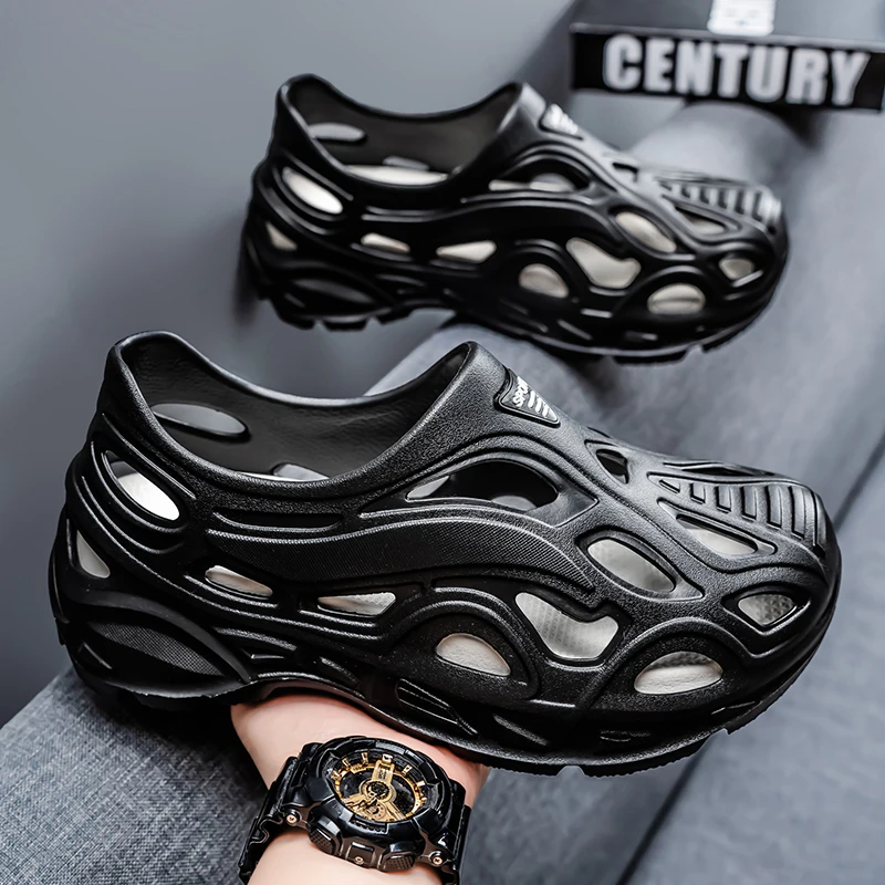 2025 Real Mens Leather Sandal Men\'s Cave Shoes Double Color Garden High Quality Breathable Clogs Lightweight 4 Colours