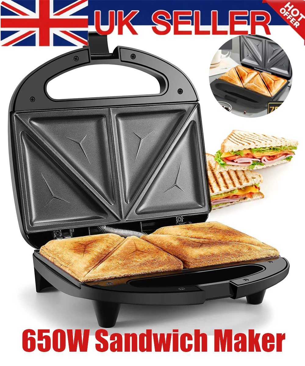 Sandwichera de Acero Inoxidable de 650W, Tamaño XL, para Sándwiches Rellenos, con Indicador Luminoso Integrado, para el Hogar 2026