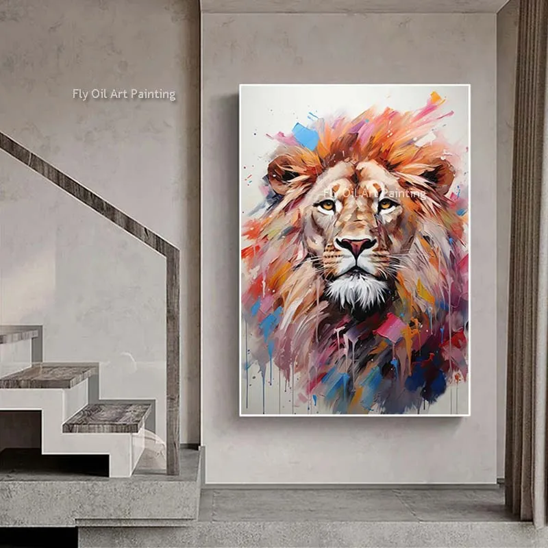 

Colorful Abstract Lion Wall Art Animal Oil Painting Hand Painted Colorful Elephant Canvas Painting Modern Natural Artwork Decor