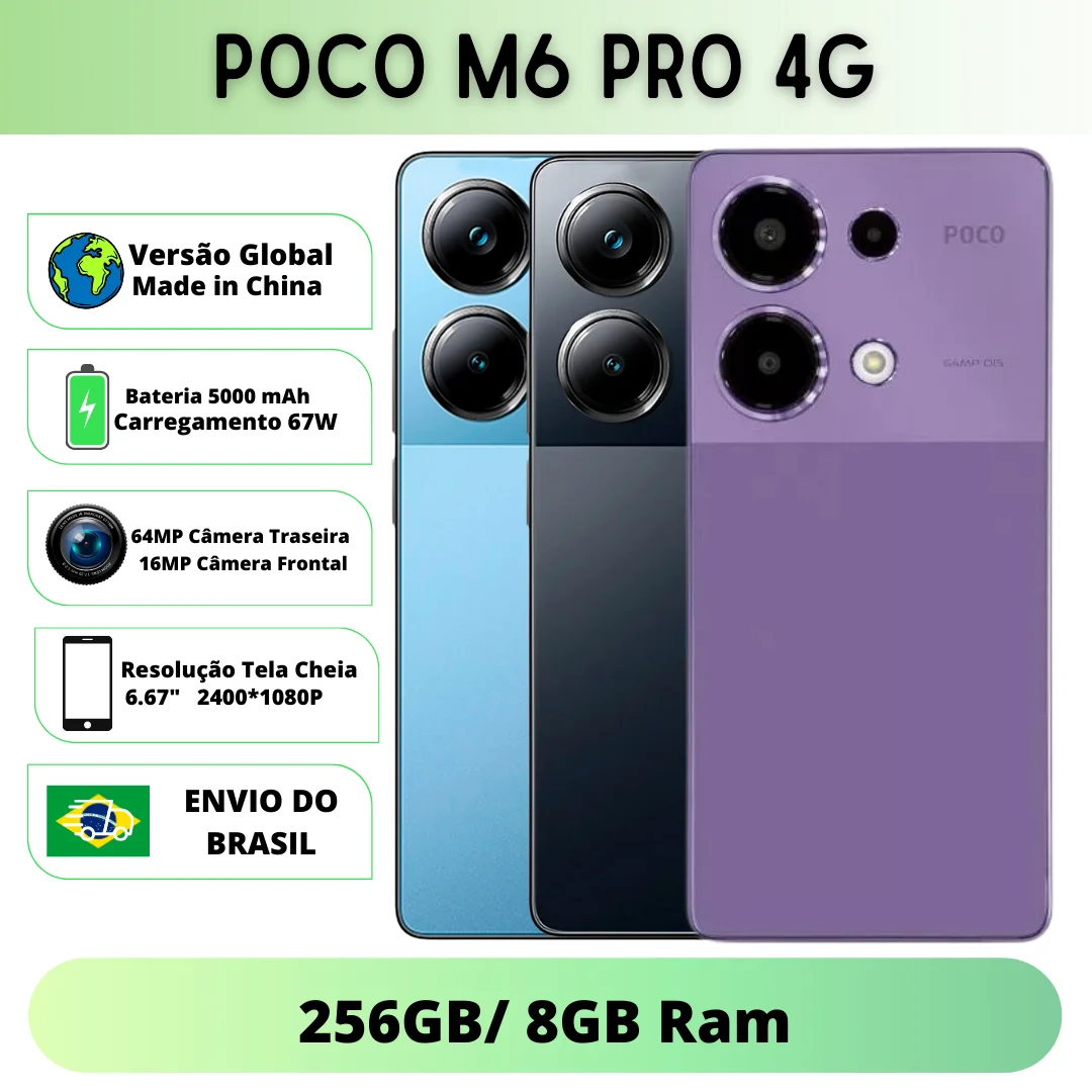 Xiaomi Poco M6 Pro 256GB ROM / 8GB RAM Versão Global | Smartphone 4G , ROM Global , Câmera 64MP , Carregador 67W