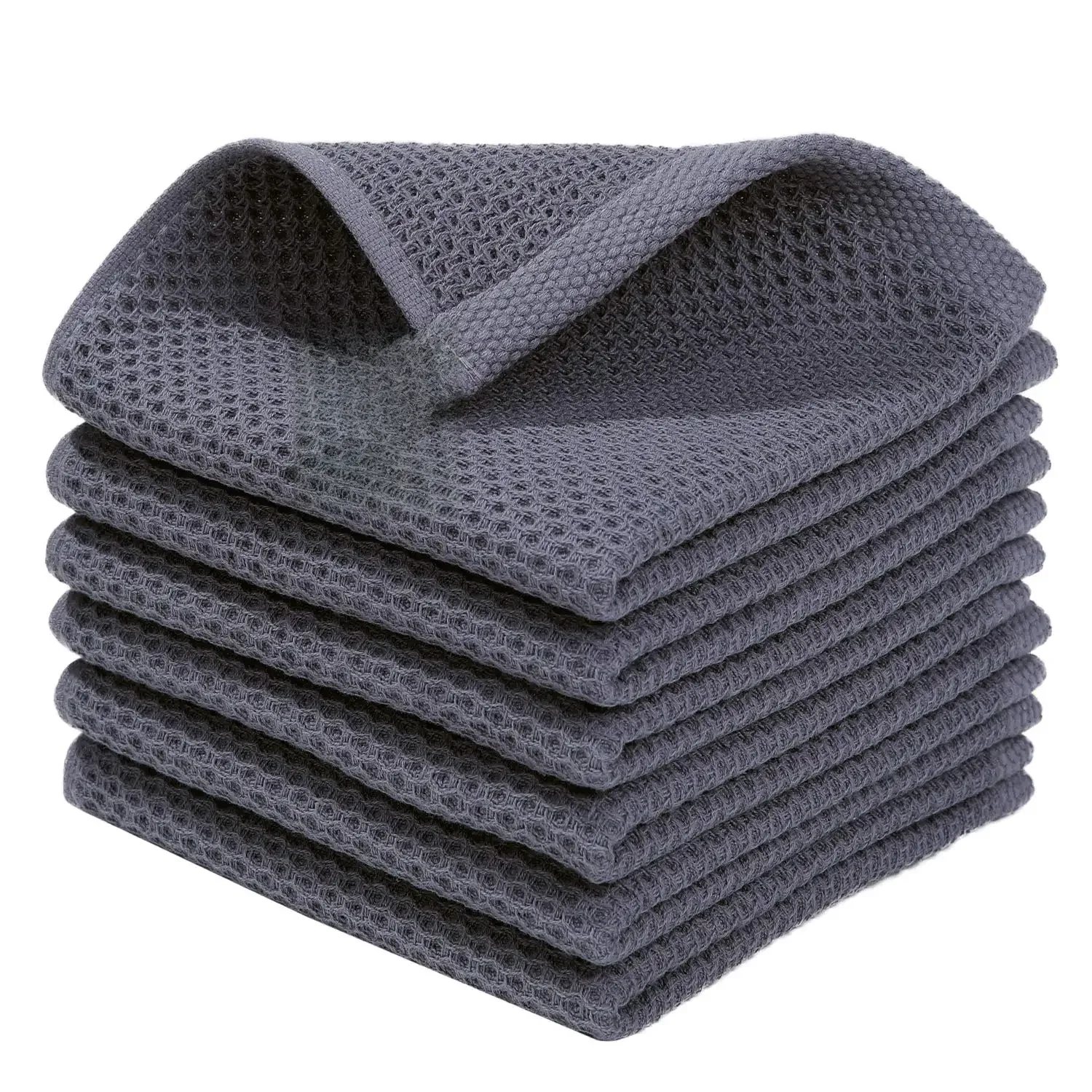 100% katoenen wafelgeweven keukenvaatdoeken, ultrazachte absorberende sneldrogende vaatdoeken, 12x12 inch, 6-pack - afbeelding 2
