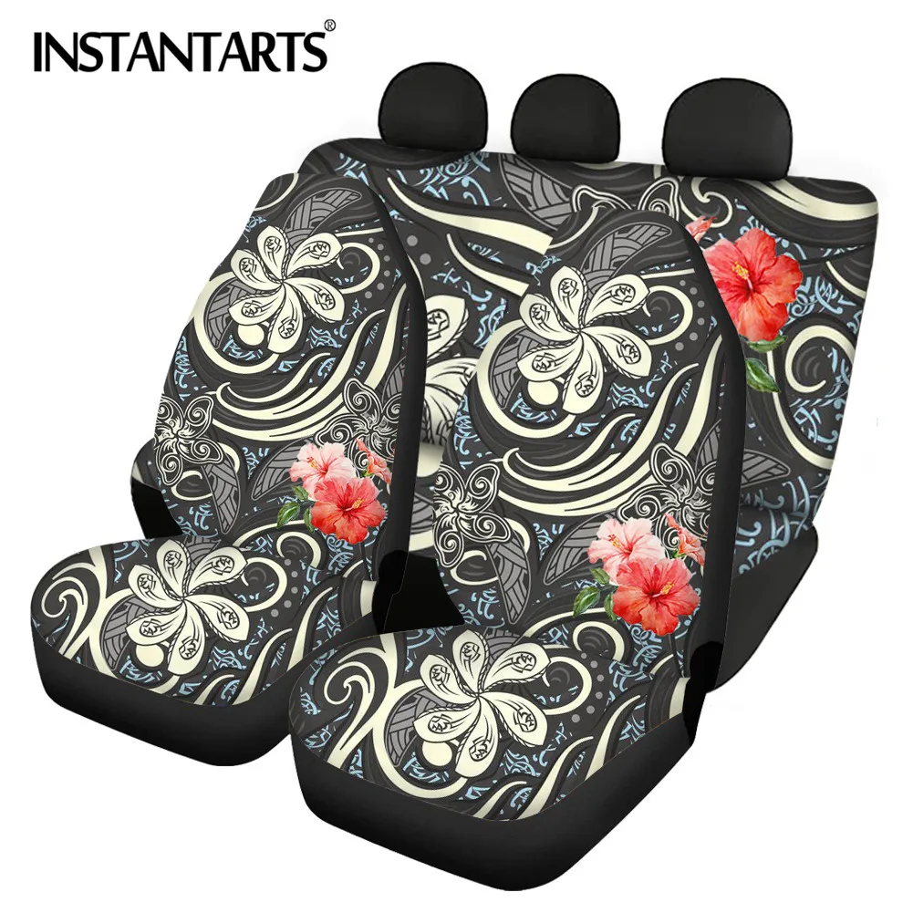 INSTANTARTS Car Universal Seat Covers Classical Beautiful Flowers Prints Easy Installation Resilient Black Automobile Protector