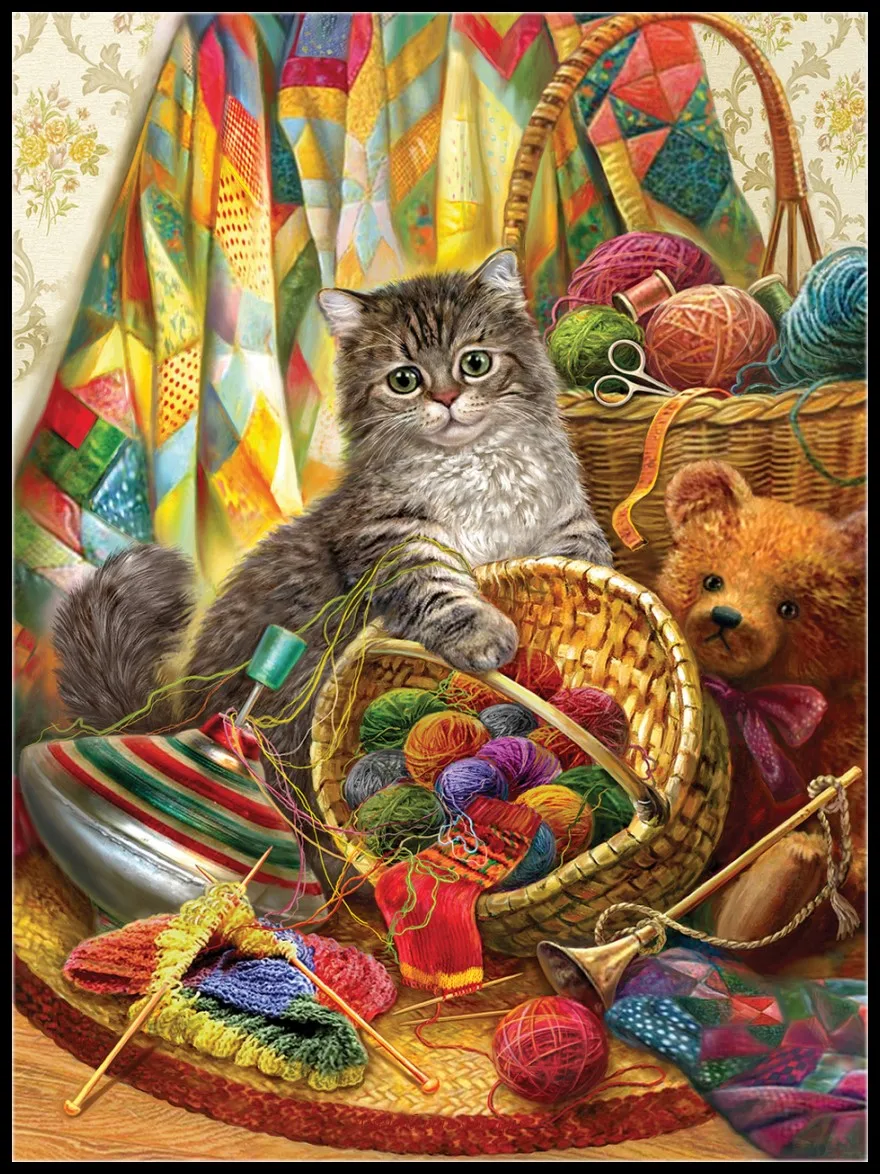 

Kitten and Wool - Counted Cross Stitch Kits - DIY Handmade Needlework Embroidery 14 CT Aida Sets DMC Color