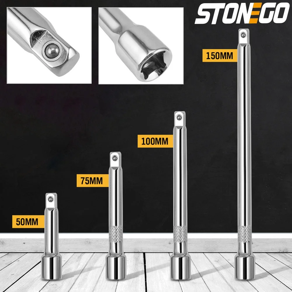 STONEGO 4Pcs/Set Chrome Vanadium Steel Socket Extension Bar Set Drive Socket Quarter Inch Extension Bar Set