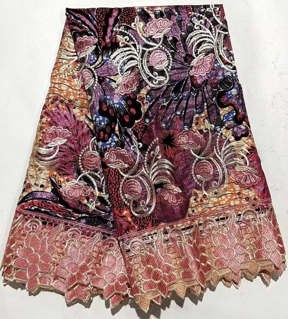 

Африканская восковая ткань Grand Glitter Ankara, высококачественный шнур для вышивания и эластичное кружево для свадебных платьев, 6 ярдов, готовые к шитью