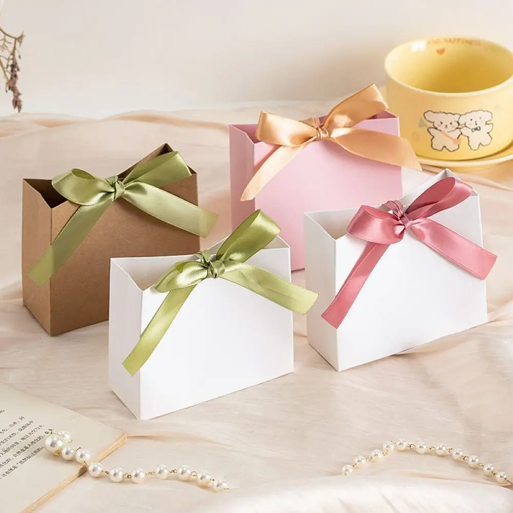 Cajas de regalo de papel Kraft en blanco de seda rosa, dulces de boda, recuerdos de fiesta de cumpleaños, embalaje de regalo de devolución, pequeño organizador de cartón DIY