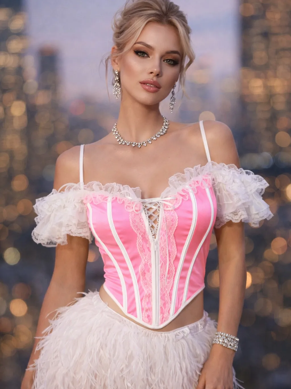 Cloudy.lee Sweet-and-Spicy Style One-Shoulder Lace Trim Short Top for Parties Streetwear Dates - Short Upper Apparel