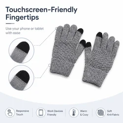 Knit Touchscreen Gloves for Women Men, Soft Warm Winter Gloves with Stretch Fit, Texting Fingertips for Daily Wear, Gray Black