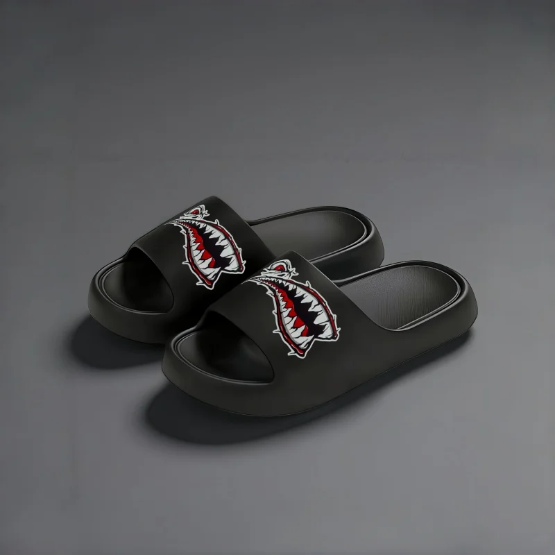 

New Cartoon Shark Print Trendy Fashion Thick-Soled Eva Comfortable Sandals for Men and Women, Suitable for Home, Outdoor, Daily Commuting, and Versatile Use