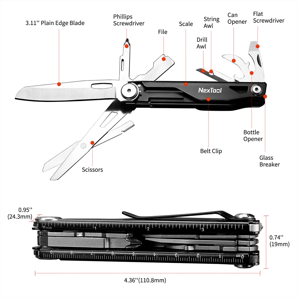 Nextool Multitool Zakmes 12 In 1 Multifunctioneel Zakgereedschapsmes Buiten Vouwmes Mini Draagbare Vouwschaar