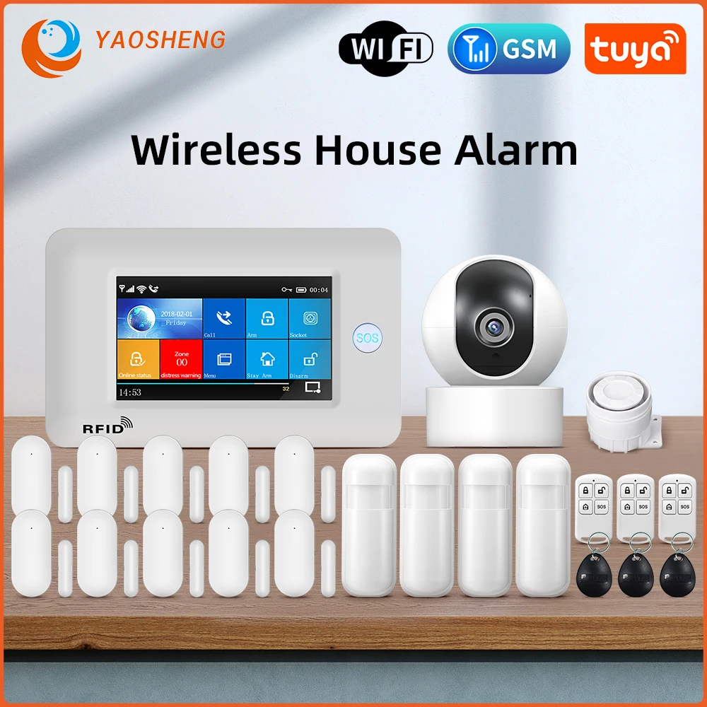 TUYA-sistema de alarma de seguridad para el hogar, dispositivo inalámbrico antirrobo con WIFI, GSM, Smart life, IP Carema, Compatible con Alexa y