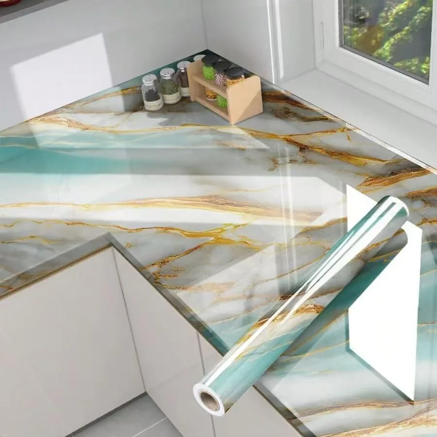 Marble Kitchen Countertop Stickers Anti-oil and High Temperature Resistant Self-adhesive Protective Film Renovation Decoration